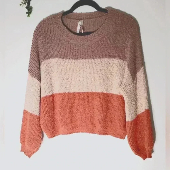 Dreamers Chunky Knit Cropped Boxy  Colorblock Fuzzy Boho Sweater SzM/L - Picture 1 of 9